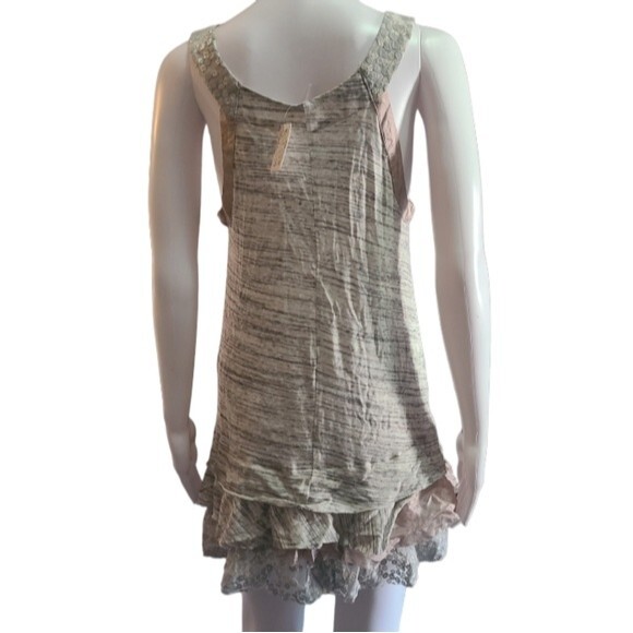 Free People Gray Marled Sleeveless Ruffle Lace Hem Dress - Picture 3 of 6
